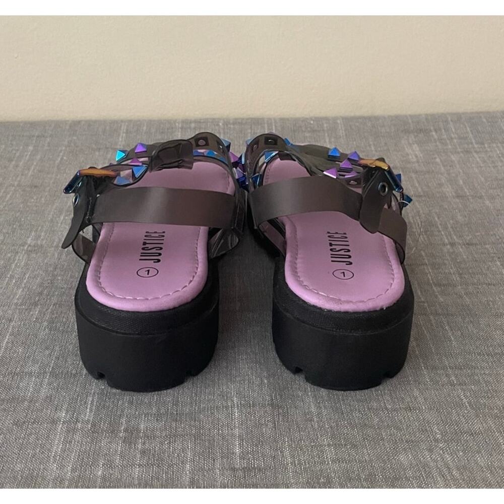 Justice Girls Size 1 Studded Jelly Fisherman Black Platform Sandals - Picture 7 of 13